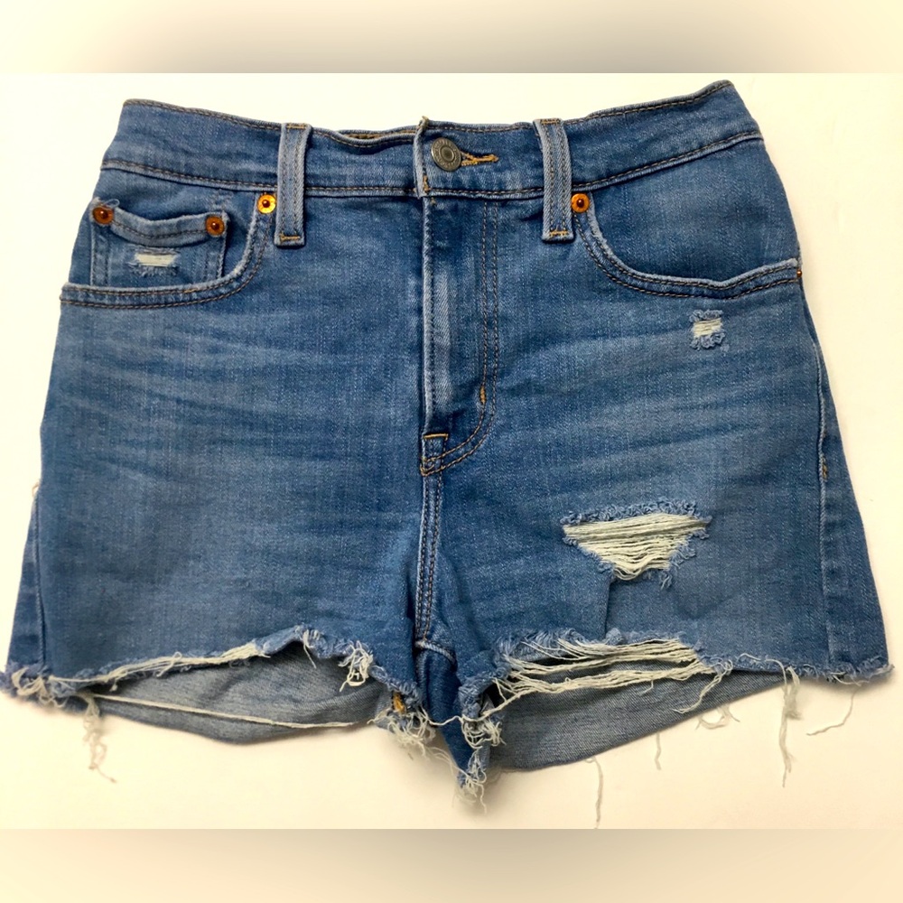 Levi’s High Rise Jean Shorts Size 25 Blue Distressed Summer Festival Vacation